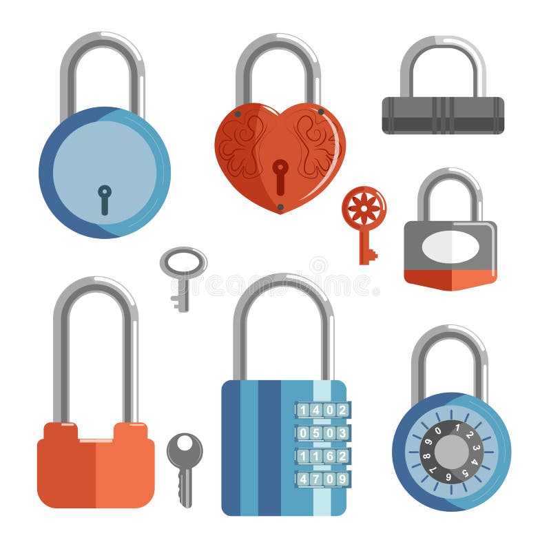 Locks with Keys and Closed Padlocks in Different Shapes Collection Stock  Vector - Illustration of metal, combination: 171884401