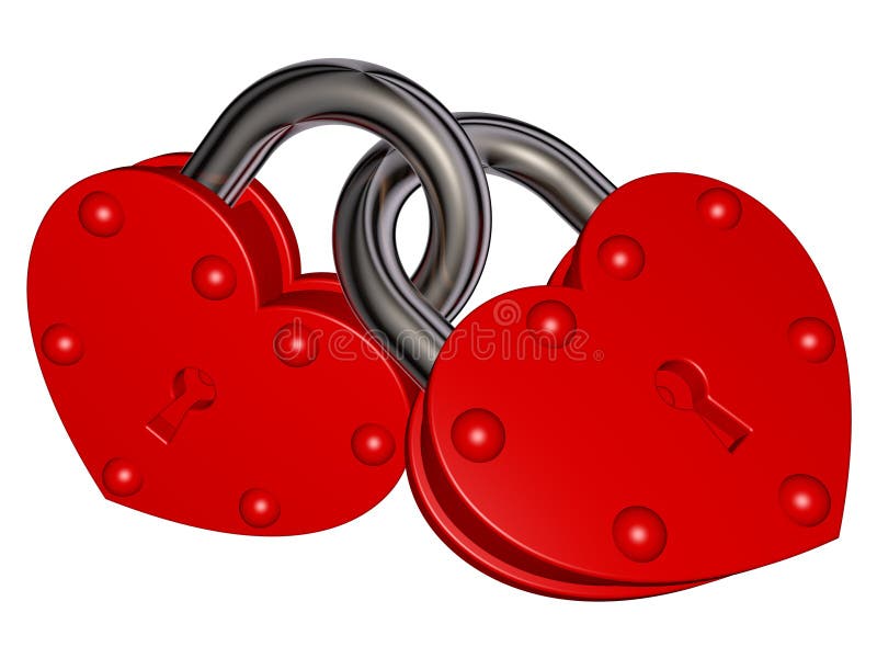Lock of Love - Red Heart Lock and Chain Stock Illustration