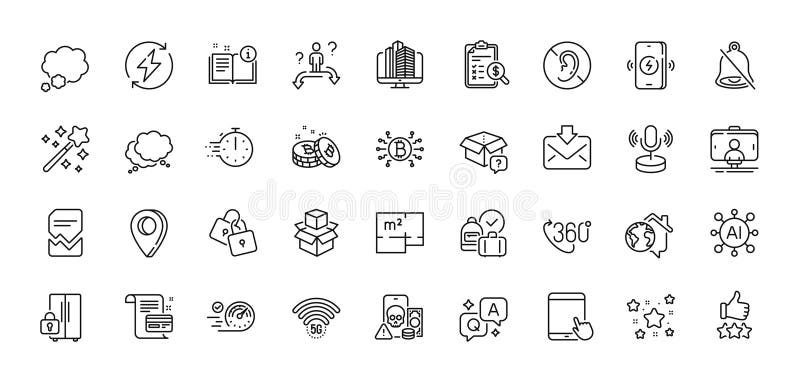 Locks, Selfie stick and Renewable power line icons pack. For web app. Line icons. Vector vector illustration