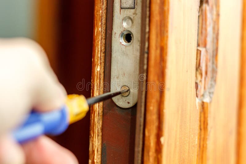 locksmith open the wood door by key maker tools at home - can use to  display or montage on product Stock Photo - Alamy