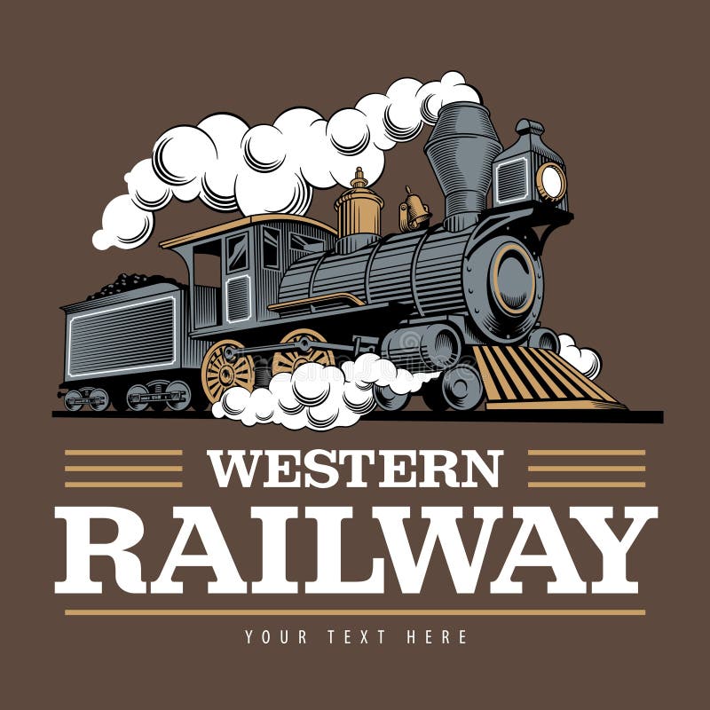 Locomotiva do trem do vapor do vintage, gravando a ilustração do vetor do estilo Molde do projeto do logotipo