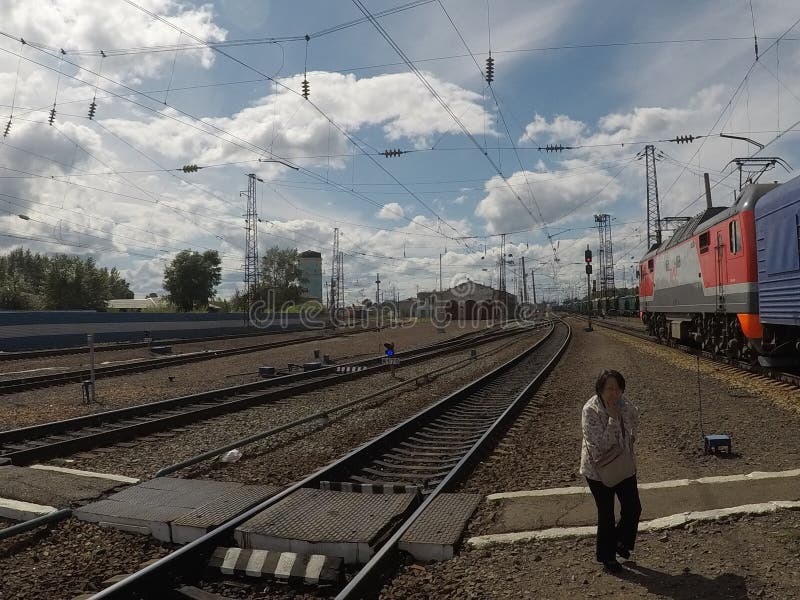 Electrified Railway Tracks in Siberia Editorial Photography Image of