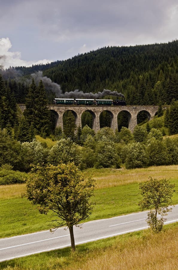 Locomotive on a viaduct