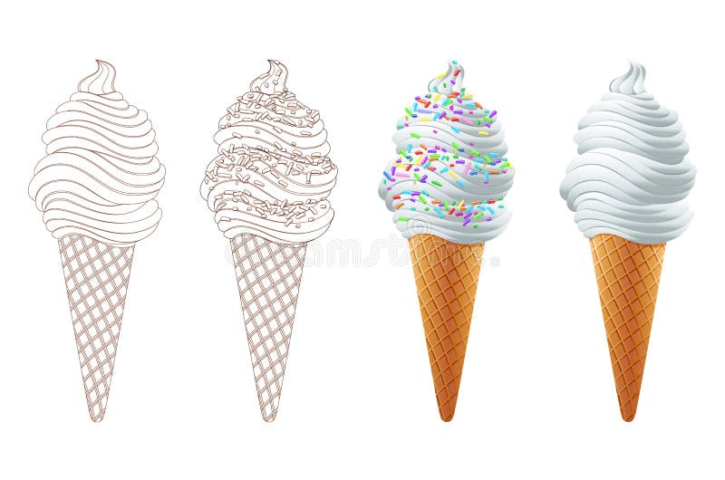 Lody miarki z Barwionym Kropią w gofra rożku na białej tło wektoru linii ilustracja wektor Lody miarki z Barwionym Kropią w gofra rożku na białej tło wektoru linii ilustracja wektor