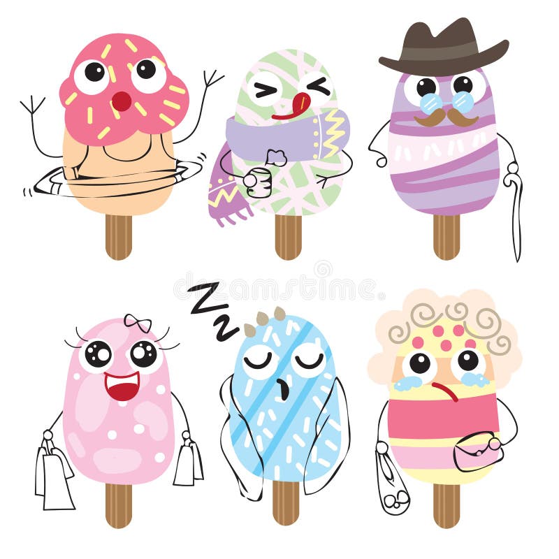 Lody płaskie śliczne ikony inkasowe ilustracji