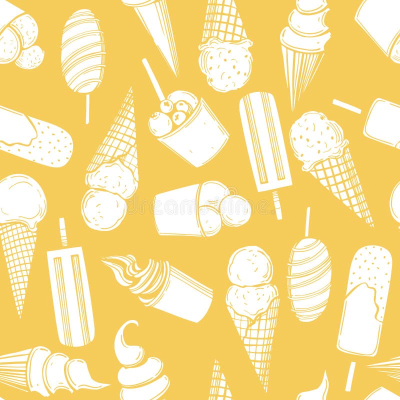 Ręcznie rysowane lody. Wzór wektorowy. Bezszwowy wzór wektorowy.