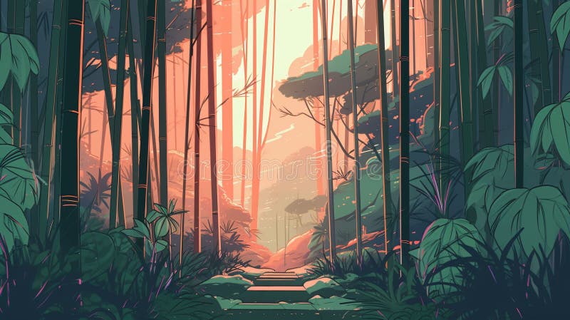 Lofi Forest Landscape Wallpaper Background Design, Anime Manga Style