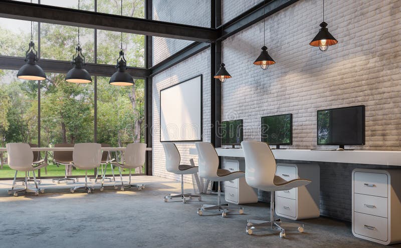 Loft biura 3d renderingu stylowy wizerunek ilustracji