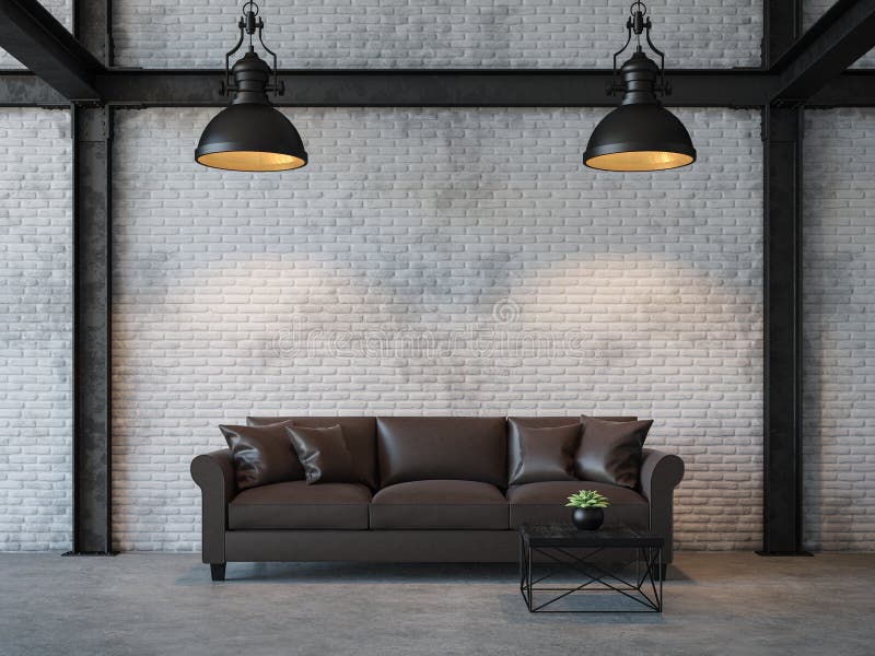 Loft pokoju 3d renderingu stylowy żywy wizerunek royalty ilustracja