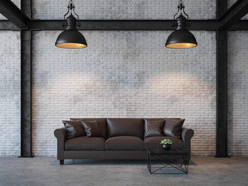 Loft style living room 3d rendering image