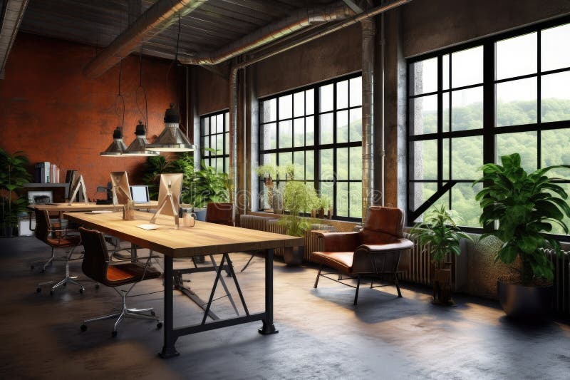 Loft Style Modern Office Or Co Working Ai Generative Stock Photo