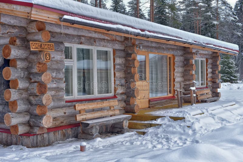 Log Cabin in a Pine Forest in Winter Stock Image - Image of cottage ...