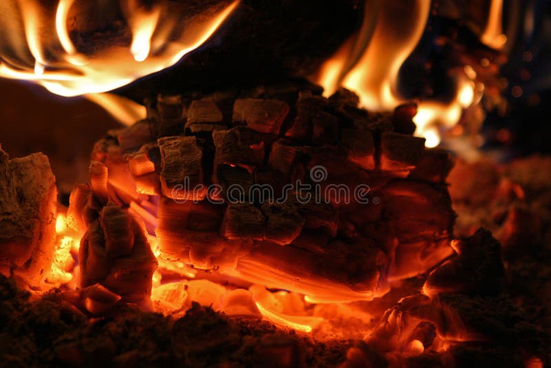 Log of Coals Burning in a Stove Stock Photo Image of warm, burning
