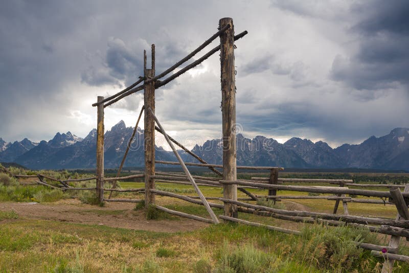 Log fence and Teton Mountains royalty free stock images Log fence and Teton Mountains royalty free stock images