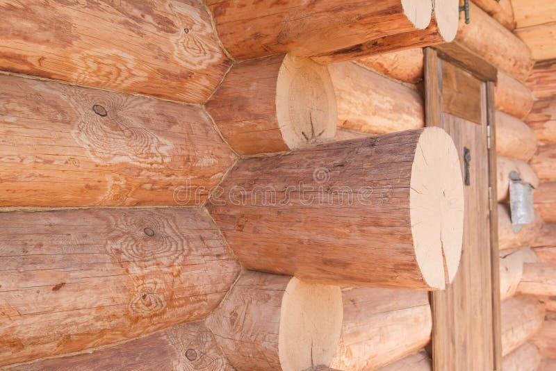 Log house of chopped logs in outdoor. stock image