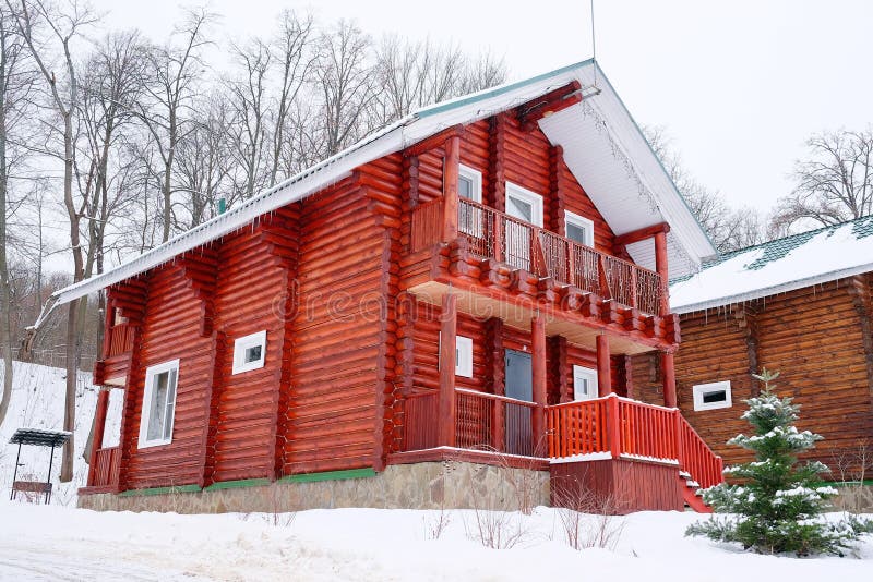 Log house in the guest complex. Rustic wooden log house stock images, royalty-free photos and pictures