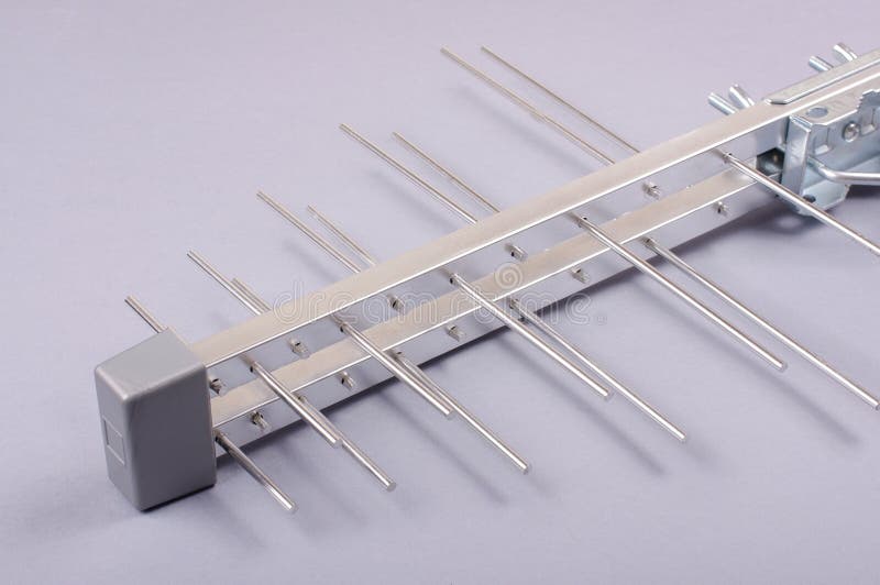 Log periodic antenna for UHF tv isolated on the gray background
