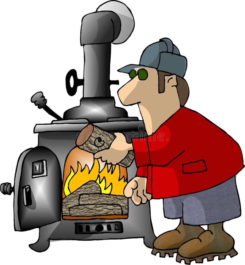 This illustration that I created depicts a man putting a log in his wood stove. Log cartoon illustrations