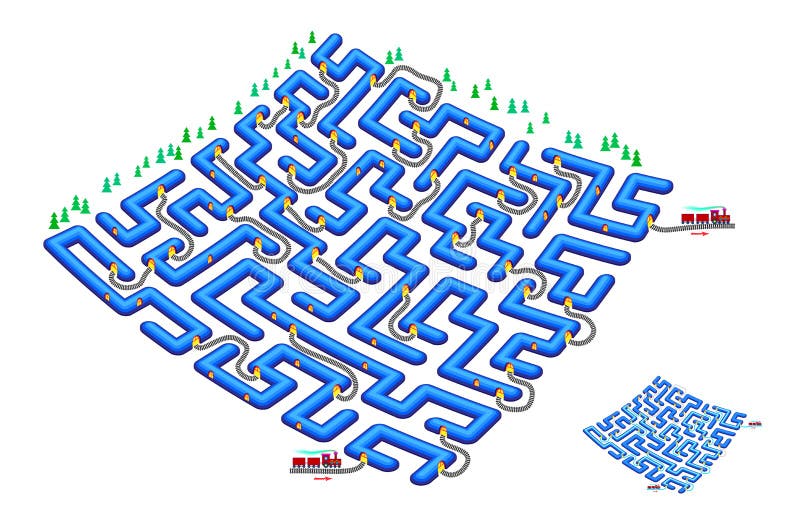 Logic puzzle game with labyrinth for children and adults. Help the train find the way through the tunnel from start to finish.