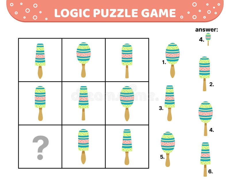 Logic Puzzle Game. Popsicle. Ice Cream. for Kids Stock Vector