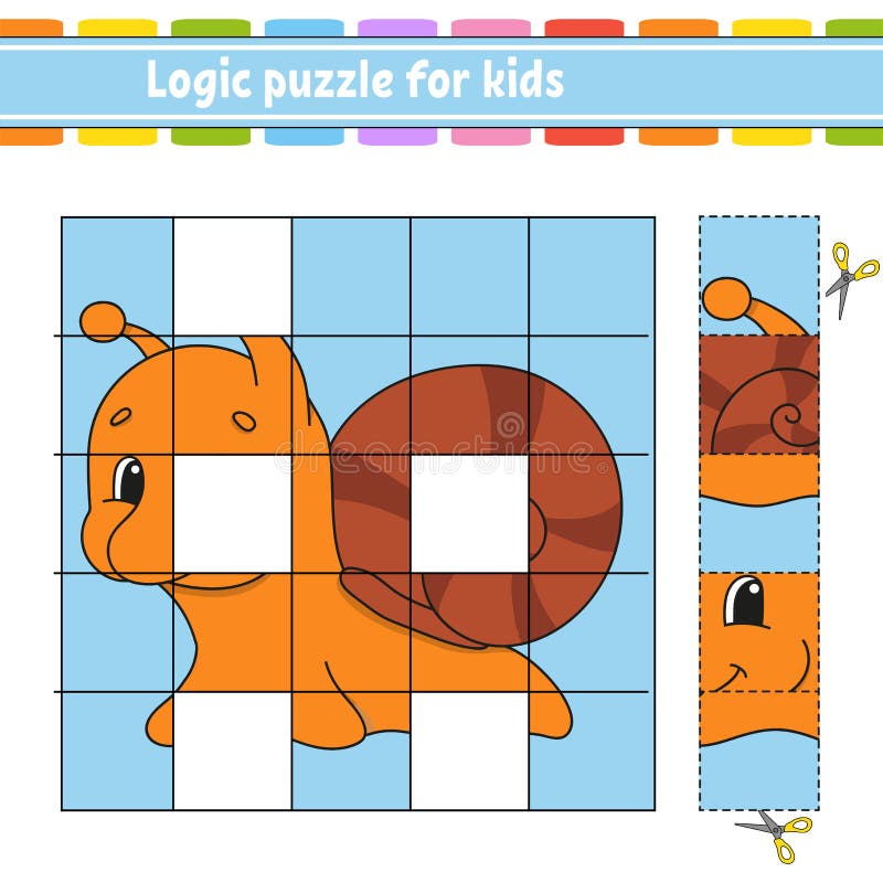 Logic puzzle for kids. Snail mollusk. Education developing worksheet. Learning game for children. Activity page. Simple flat