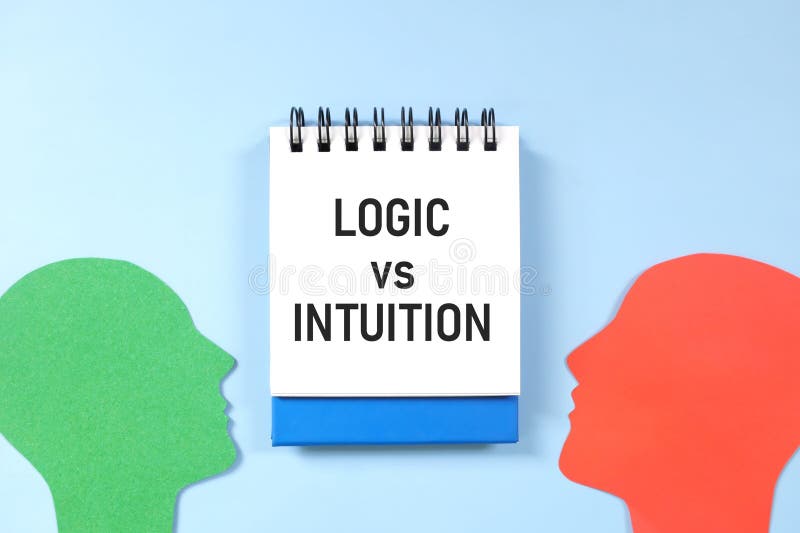 Logic Versus Intuition Concept Human Head Profile In Blue Background Logic Versus Intuition Concept Human Head Profile In Blue Background