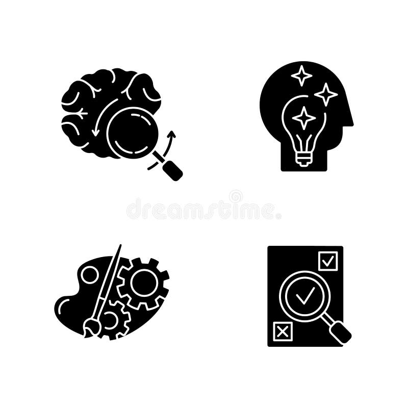 Logical mind black glyph icons set on white space royalty free illustration
