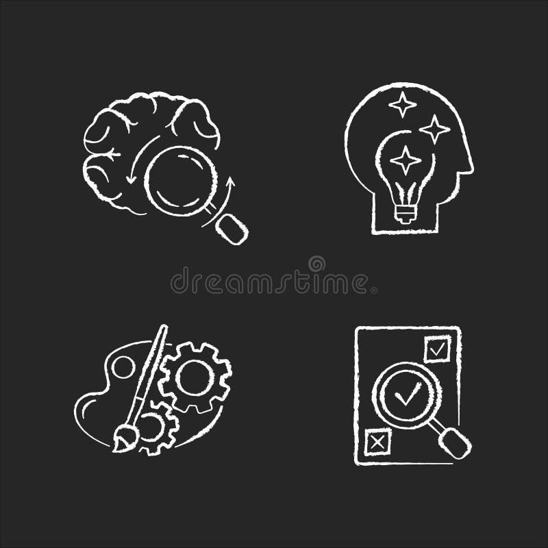 Logical mind chalk white icons set on black background vector illustration