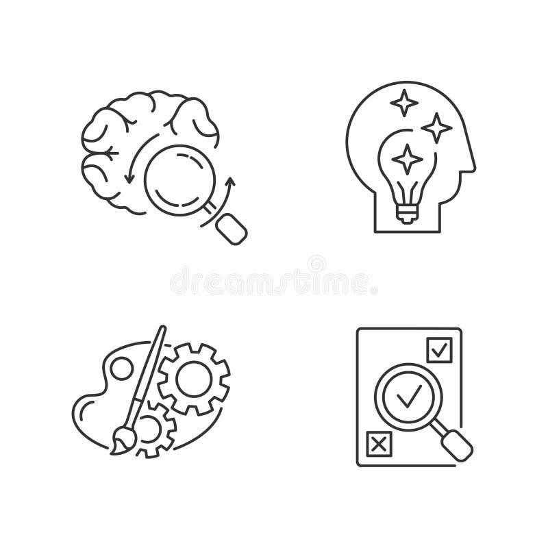Logical mind pixel perfect linear icons set stock illustration