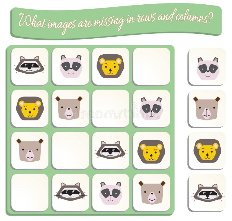 Logical task.Find what images are missing vector illustration Logical task.Find what images are missing vector illustration