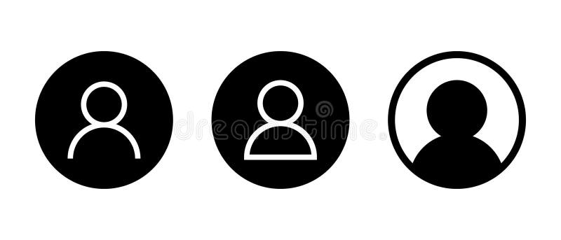 Login avatar outline icon set on black circle. Default profile sign. User account symbol vector illustration