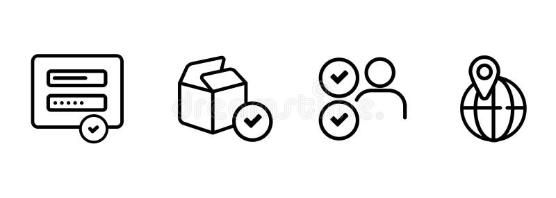 Login form test package installation user acceptance test UAT and localization software testing icon set outline line royalty free illustration