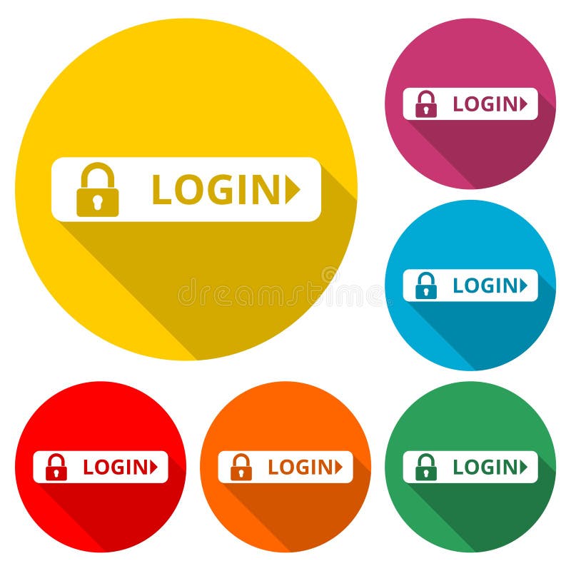 Login icon, Secure access button, color icon with long shadow royalty free illustration