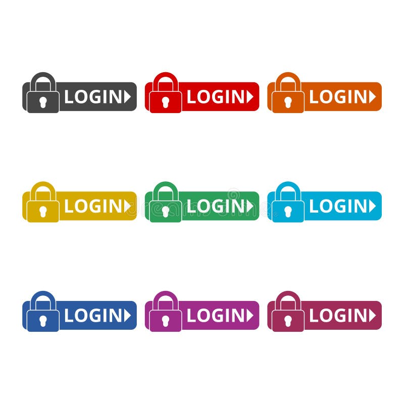 Login icon, Secure access button, color icons set stock illustration