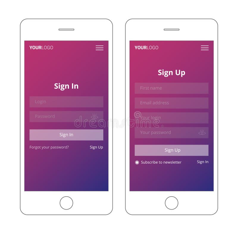Login Screen and Sign in Form Template for Mobile App or Website Design ...