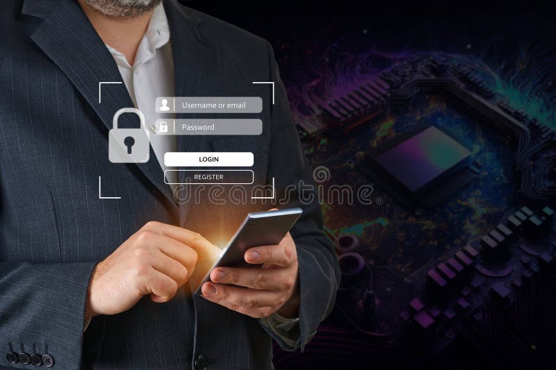 Login using digital device. Man hand using online banking E-commerce Online security payment concept stock photo