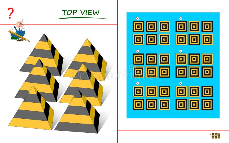Logiskt pussel för barn och vuxna Du måste hitta rätt överblick över pyramider Skrivbar sida för ungars hjärnteaserbok stock illustrationer