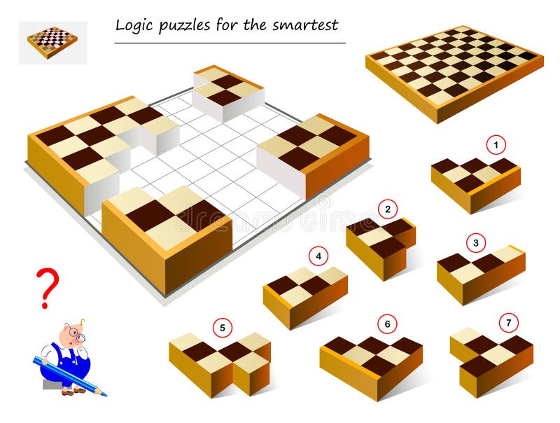 Logiskt pussel-spel för smartaste behov för att hitta rätt plats för varje block och samla in schacktavla royaltyfri illustrationer