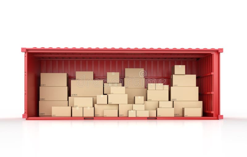 Logistic Business with Heap of Carton Boxes or Cardboard Boxes in Red