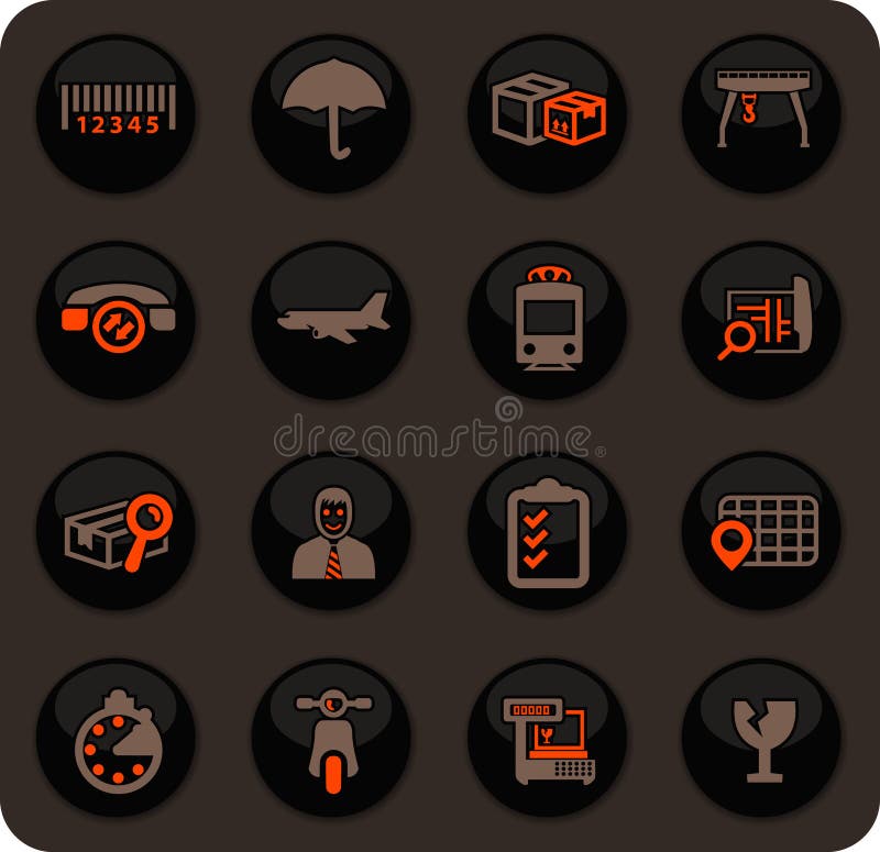 Logistic icons set. Logistic color vector icons on dark background for user interface design