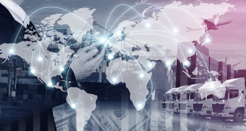 Logistica, trasporto ed affare di connettività di industria e di tecnologia fotografia stock Logistica, trasporto ed affare di connettività di industria e di tecnologia fotografia stock