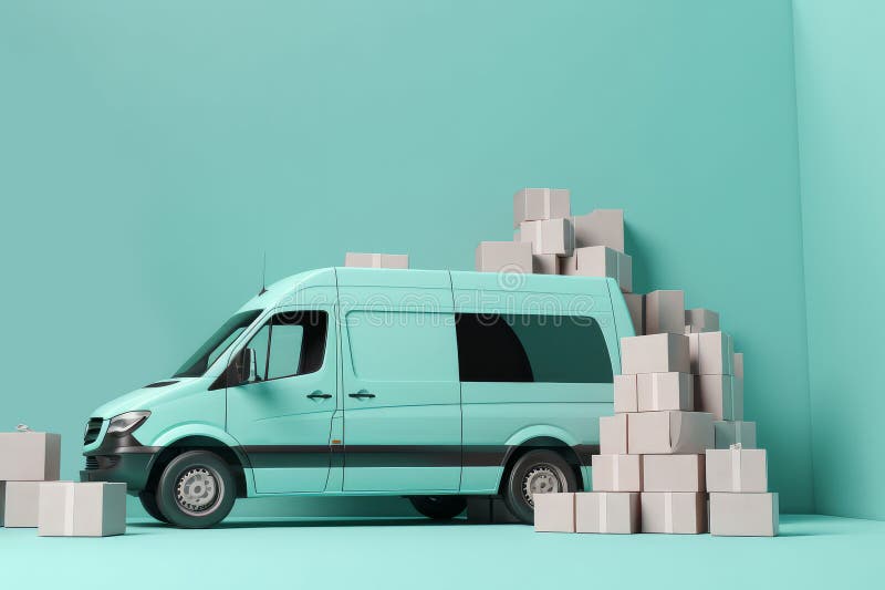A Logistics Delivery Van with Many Parcels. Generative Ai Stock