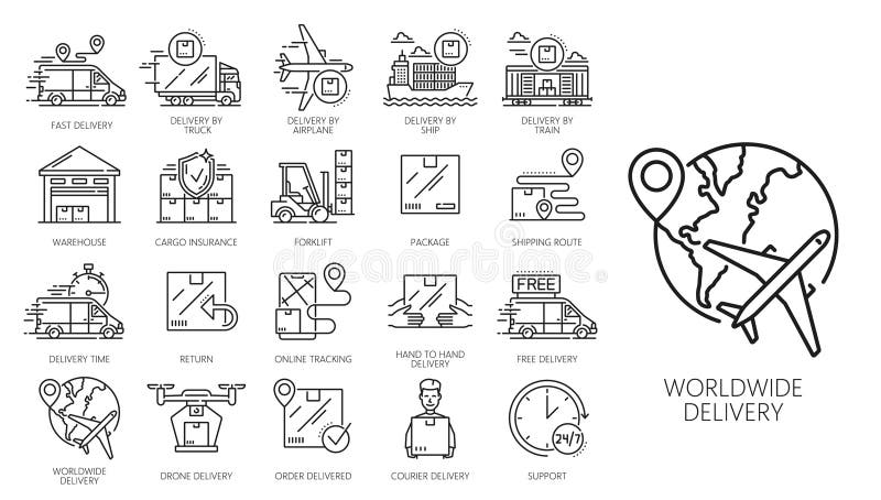 Logistics line icons, delivery and cargo service royalty free illustration