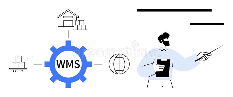 Warehouse Management System Process Overview with Logistics and Inventory Management Concept stock illustration