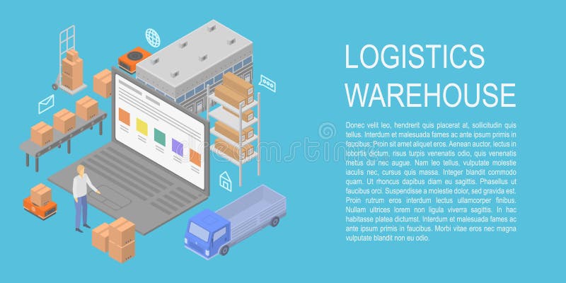 Logistics warehouse concept banner, isometric style stock illustration Logistics warehouse concept banner, isometric style stock illustration
