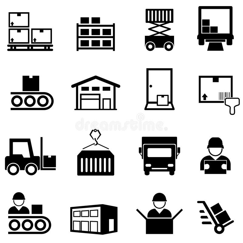 Logistics, warehouse, distribution center, delivery and shipping line icon set vector illustration