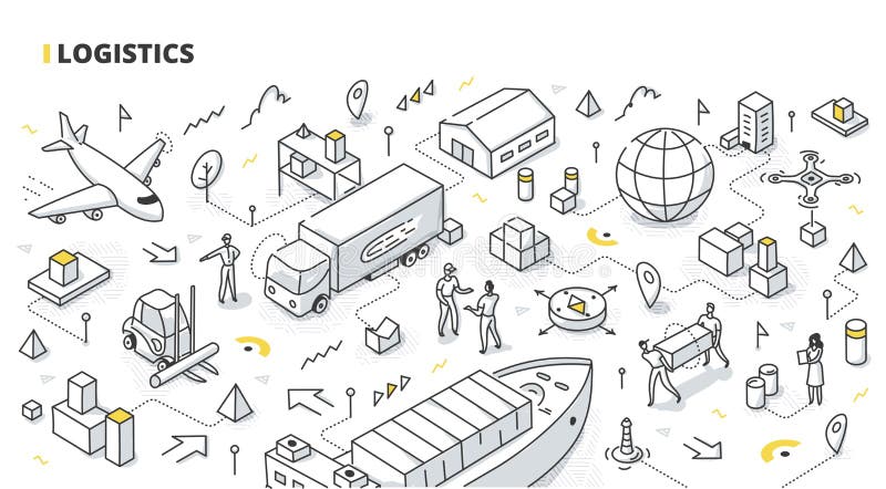 Logistik-isometrisches Gekritzel stock abbildung
