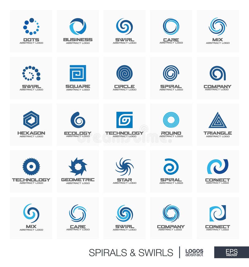 Logo abstrait réglé pour la société commerciale La vague, cercle, ressort, rotation, segment relient le concept Spirale, remous illustration stock Logo abstrait réglé pour la société commerciale La vague, cercle, ressort, rotation, segment relient le concept Spirale, remous illustration stock