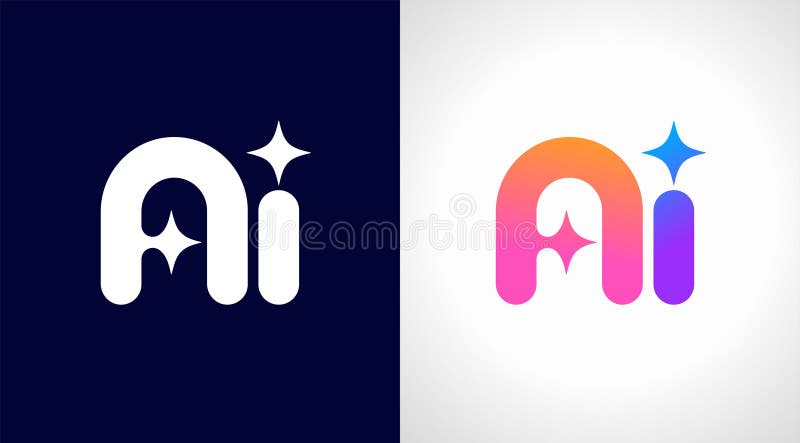 Logo AI Inteligență artificială pictogramă modernă gradient. Stea minimalistă colorată și pictograma A și i. Proiectare vectorială royalty free illustration