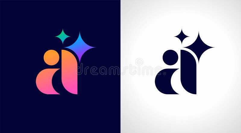 Logo AI Inteligență artificială pictogramă modernă gradient. Stea minimalistă colorată și pictograma A și i. Proiectare vectorială royalty free illustration